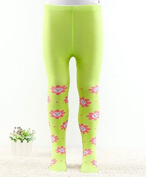 Cutewalk by Babyhug Anti Bacterial Footed Tights Floral Design - Green