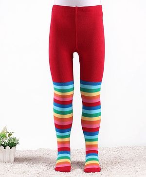 Cute Walk by Babyhug Knit Antibacterial Striped Footed Tights - Red