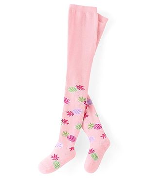 Cute Walk by Babyhug Knitted Antibacterial  Footed Tights with Pineapple Design - Pink
