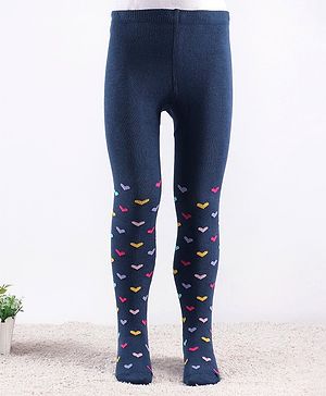 Cute Walk by Babyhug Knit Antibacterial  Footed Tights Heart Design - Navy Blue