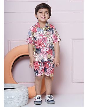 AJ Dezines Cotton Half Sleeves Floral Printed Shirt & Shorts Set - Pink