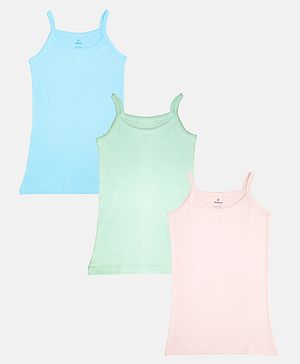 Kiddopanti Pack Of 3 Sleeveless Solid Camisoles  -  Lt Blue Aqua Green & Baby Pink
