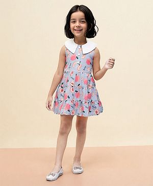 TOONYPORT Cotton Sleeveless Fruits Printed Frock - Blue