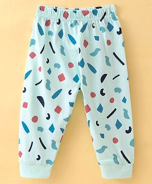 Ollypop Cotton Knit Full Length Lounge Pant with Abstract Print - Sea Blue