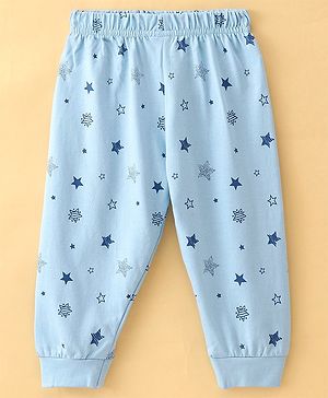 Ollypop Cotton Knit Full Length Lounge Pant Star Print - Blue