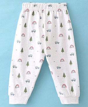 Ollypop Cotton Knit Full Length Lounge Pant with Vehicle Print - White