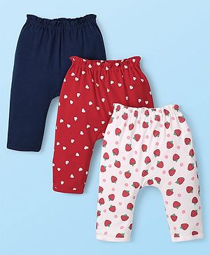 Doodle Poodle Interlock Cotton Full Length Diaper Leggings With Heart Print Pack of 3-Navy Blue Red & Bright White