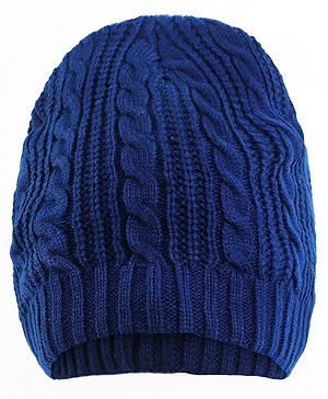 Pine Kids Winter Cap with Cable Knit Design - Navy Blue