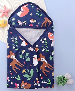 Babyhug Knit Hooded Towel with Jungle Theme Print L 76.2 x B 76.2 cm - Purple