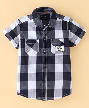 Ruff Twill Woven Half Sleeves Checks  Shirt - Navy Blue