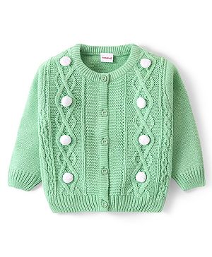 Babyhug Knitted Full Sleeves Front Open Sweater With Cable Knit Design - Mint