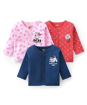 Babyhug Disney Interlock Knit Full Sleeves Jhablas with Heart & 101 Dalmatians Graphics Pack of 3 - Navy Blue Pink & Red