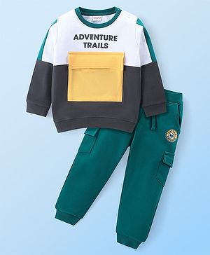 Babyhug Cotton Knit Full Sleeves T-Shirt & Lounge Pants Set With Text Print - Multicolor