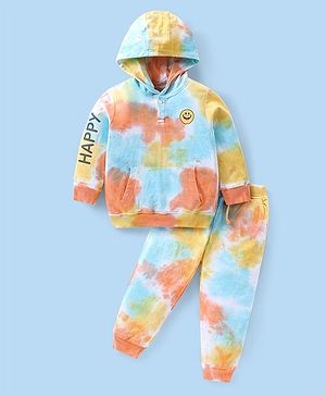 Babyhug Cotton Knit Full Sleeves Tie & Dye Hoodie & Lounge Pants Set - Multicolor