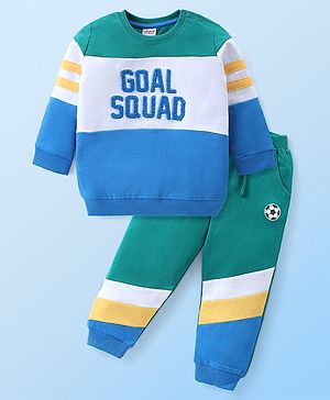 Babyhug Cotton Knit Full Sleeves T-Shirt & Lounge Pants Set With Text Embroidery - Multicolor