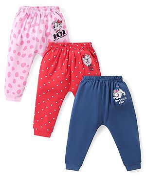 Babyhug Disney Interlock Knit Full Length Diaper Leggings 101 Dalmatians Print Pack of 3 - Red Pink & Blue