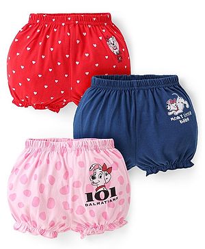Babyhug Disney Lycra Knit Bloomers with Polka Dots &  101 Dalmatians Print Pack of 3- Red Blue & Pink