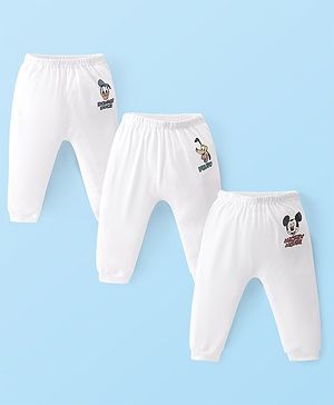 Babyhug Disney Interlock Full Length Diaper Leggings With Mickey Mouse & Friends Graphics Pack of 3 - White