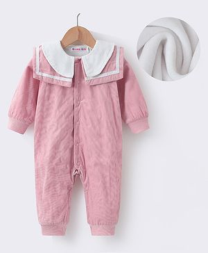 Kookie Kids Full Sleeves Solid Colour Winter Wear Textured Romper - Pink