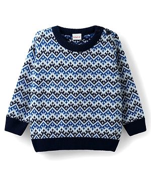 Babyhug Knitted Full Sleeves Designed Sweater - Navy Blue