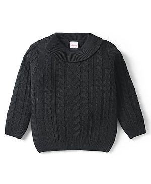 Babyhug Knitted Full Sleeves High Neck Pullover Sweater With Cable Knit Design - Black