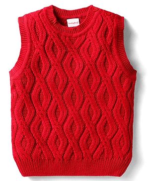 Babyhug Knitted Sleeveless Pullover Sweater Vest with Cable Knit Design - Red