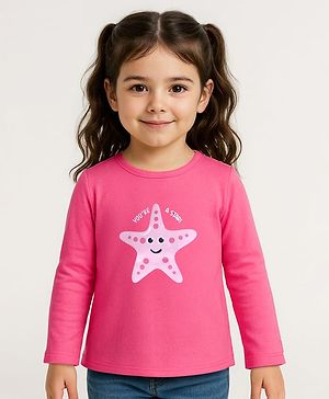 Babyhug Cotton Knit Full Sleeves T-Shirt  With Star Fish Graphics - Pink