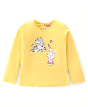 Babyhug 100% Cotton Knit Full Sleeves T-Shirt with Bunny Print- Yellow