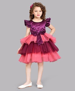 PinkChick Satin Frill Sleeves Solid Layered Dress - Burgundy