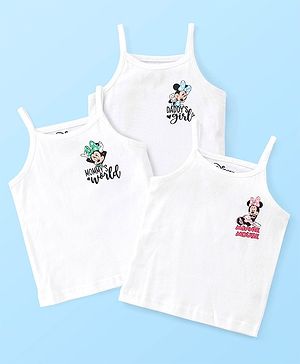 Babyhug Disney Cotton Lycra Singlet Sleeves Slips With Minnie Mouse Graphics Pack of 3 - White