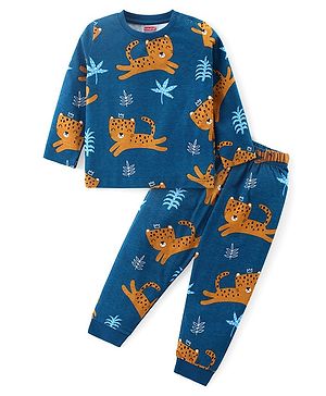 Babyhug Cotton Knit Full Sleeve Pyjama Set Tiger Print- Green