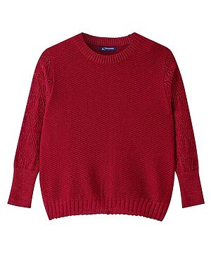 Pine Kids Knit Full Sleeves Solid Color Pullovers Sweater- Red