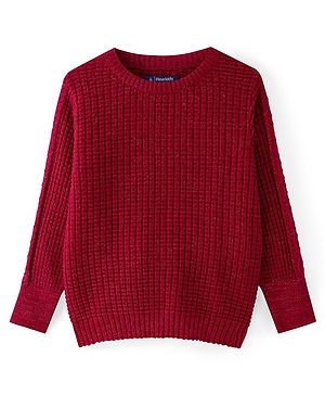 Pine Kids Full Sleeves Cable Knit Solid Pullover Sweater - Red