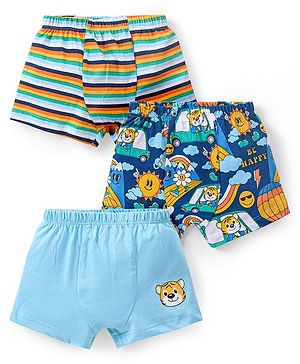 Babyhug 100% Cotton Knit Trunks with Striped & Tiger Print  Pack of 3- Multicolour
