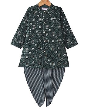 Babyhug Woven Full Sleeves Kurta Dhoti Set Floral Embroidery & Sequined - Green
