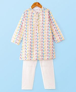 Babyhug Woven Full Sleeves SEquined Embroidered Kurta Pyjama Set - Multicolour