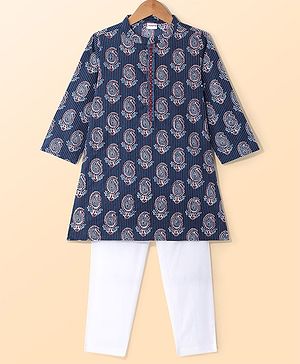 Babyhug Cambric Woven Full Sleeves Printed Kurta Pyjama Set - Blue