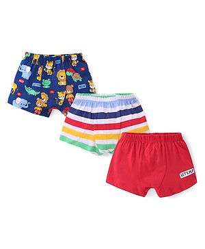 Babyhug 100% Cotton Trunks Solid Striped & Animal Print Pack of 3 - Multicolour