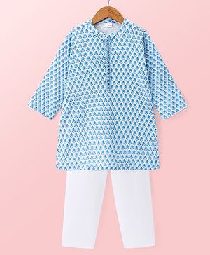 Babyhug Cambric Woven Full Sleeves Floral Printed Kurta Payjama - White