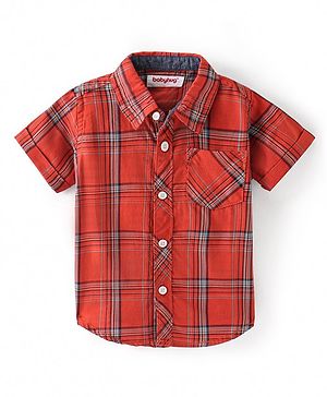Babyhug Cotton Woven Half Sleeves Check Shirt - Red
