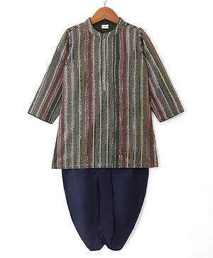 Babyhug Woven Full Sleeves Sequenced Kurta Dhoti Set With Zari Embroidery - Green