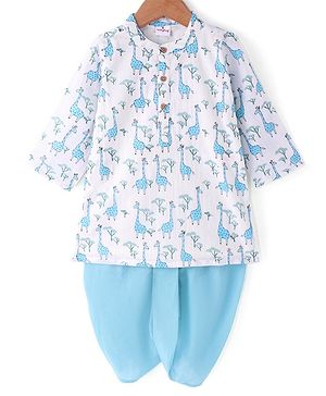 Babyhug Cambric Woven Full Sleeves Giraffe Printed Kurta Dhoti Set - White