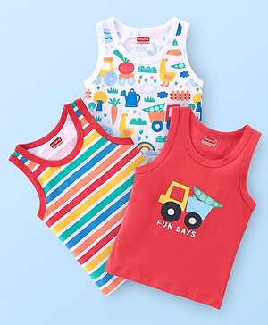 Babyhug 100% Cotton Knit Sleeveless Striped Sando Pack of 3- Multicolor