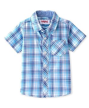 Babyhug Cotton Woven Half Sleeves Regular Collar Checkered Shirt - Blue