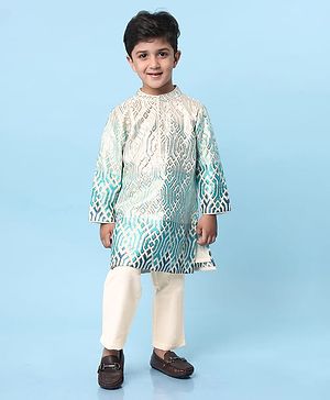 Babyhug Woven Full Sleeves Kurta Pyjama Set Geometric Print - Aqua