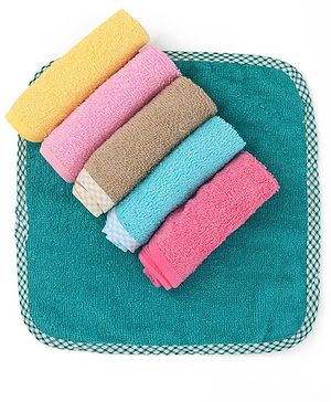 Babyhug Cotton Knit Solid Colour Wash cloths Pack of 6 - Multicolour