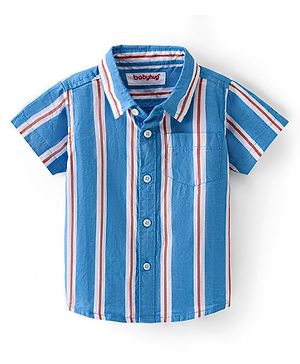 Babyhug Cotton Woven Half Sleeves Striped Shirt - Blue