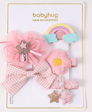 Babyhug Free Size Hair Accessories Combo Set With Bow & Floral Applique - Pink