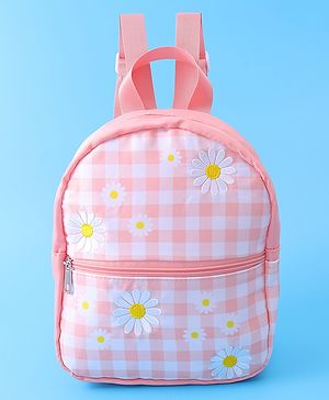 Babyhug Checkered Fashion Backpack - Light Peach