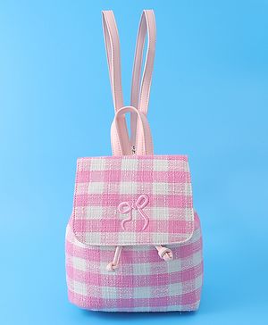 Pine Kids Checkered Fashion Backpacks With Bow Embroidery - PInk